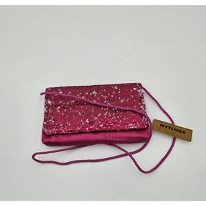 NY Lites by LA Regale Vintage Pink Silver Sequins Crossbody Bag 8.5"×5"
